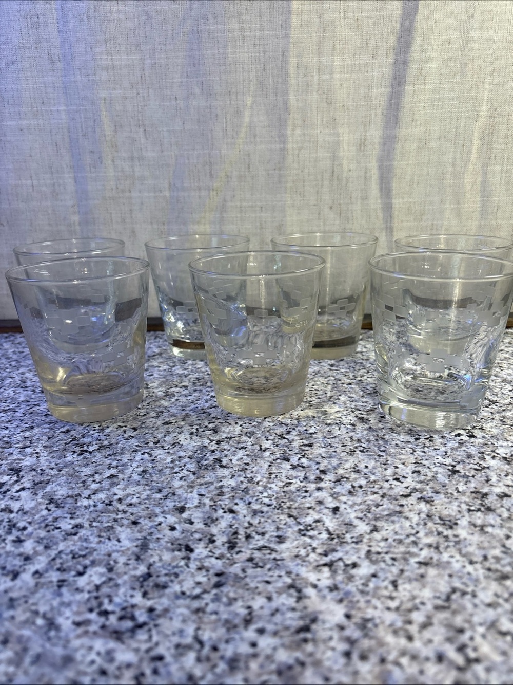 7 Libbey Symphony Etched Frosted Round Juice Or Whiskey Glass Retro MCM 3 1/4” T